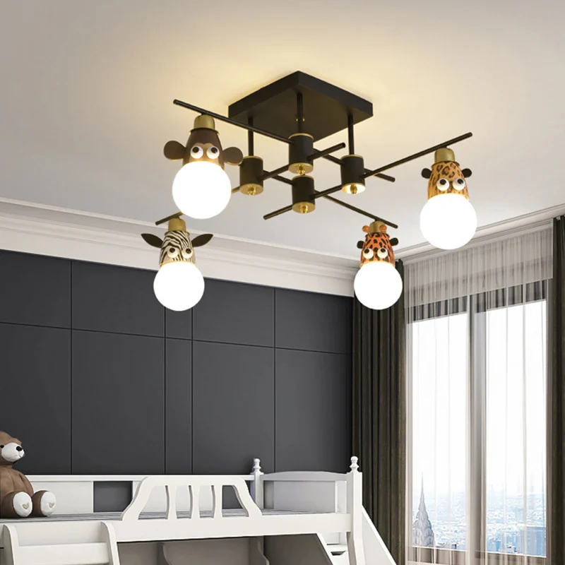 Guirlande lumineuse Plafonnier semi-encastré en métal avec tête d'animal, luminaire de plafond noir pour chambre à coucher...