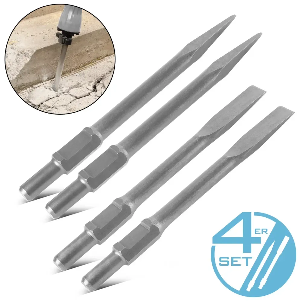 Chisel en acier 4 set avec 2 ciseaux plats et 2 ciseaux pointus 30 x 380 mm Enregistrement hexagone pour le marteau de dém...