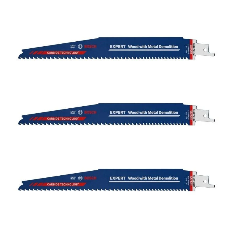 3 Lames scie sabre BOSCH EXPERT 2608900399 Carbure Démolition Bois et Métal 225mm pour Professionnels