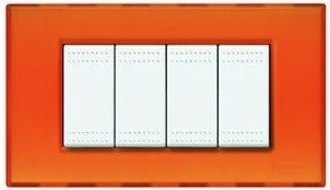 Certifié NF PLACCA BTICINO LIGHT 4 POSTI ARANCIO GEL/AMBRA OPALINO/BLU GEL/BLU OPALINO/TITANIO CHIARO