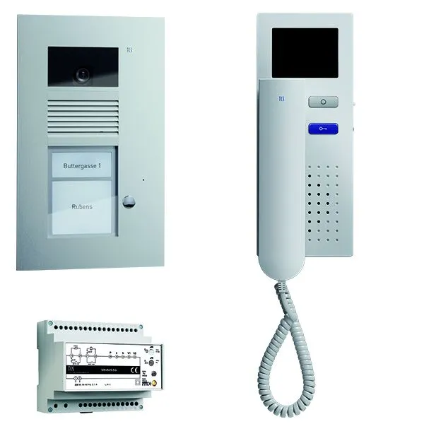 Vidéo de commande de porte TCS : pack AP 1 unité d'habitation avec platine de rue AVU 1 bouton de sonnerie 1x vis...