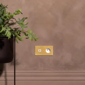 Kew Prise USB-C 30 W & Prise France/Belgique Type E (Plaque Doublement - Laiton Ancien | Blanc - Compatible Prise Français...
