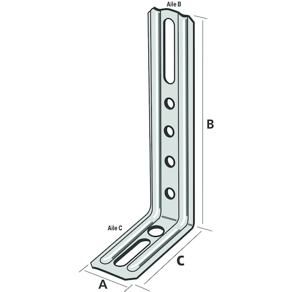 Équerre combinée Équerre de fixation de fenêtre END droite nervurée - Dimensions (L1 x L2) : 85 x 70 mm - Largeur : 30 mm...