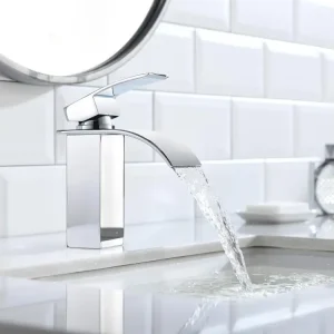 Cecipa max Robinet de Lavabo de Salle de Bain Cascade, Mitigeur de Lavabo à Poignée Singulier, Eau Chaude et Froide, Chrom...