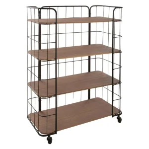 Coffre de rangement Étagère de rangement 4 niveaux en métal et bois h 97.5 cm